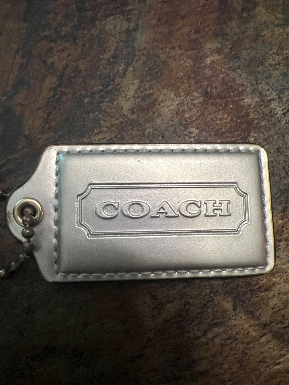 Large (3") Coach Silver Leather Logo Tag Keyring